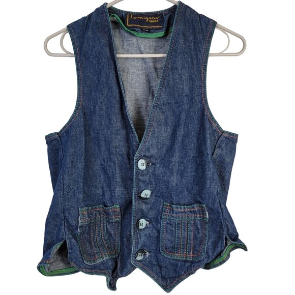 Vintage 70s Denim Vest Women Small Men 38 Button Up Jacket Top Retro 4 6 Fall S - Picture 1 of 16